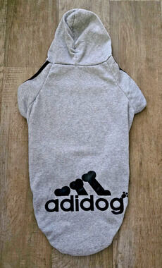 ADIDOG Athletic Gray Black Striped Dog Hoodie Size XL Urban Streetwear Fashion